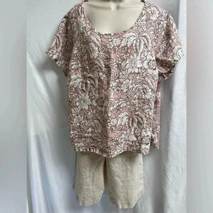 C&C California women’s size one X 100% linen pink and white blouse